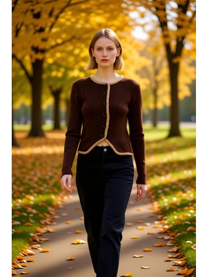 Benerly Kadın Vücuda Oturan Ribanalı Örgü Crop Hırka Kurdele Düğmeli Biye Detaylı Şık ve Konforlu Spor