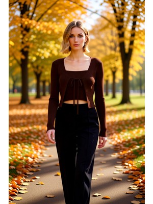 Benerly Kadın Bağlama Detaylı Crop Triko Bluz ve Hırka Takımı Bahar Kombinlerinin Şık ve Rahat Parçası