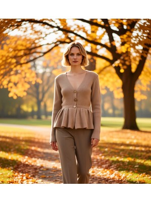 Benerly Kadın Yumuşak Dokulu Düğme Detaylı Peplum Kesim Triko Hırka Günlük Şıklık ve Sunan Bir Parça