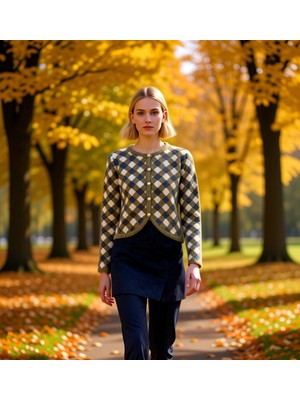 Benerly Kadın Baklava Desenli Bisiklet Yaka Crop Kesim Triko Hırka Günlük Tamamlayan Parça Estetik