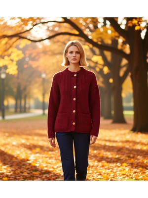 Benerly Kadın Kışlık Şık Selanik Örgü Düğmeli Cepli Uzun Kollu Rahat Kesim Triko Hırka Konforlu Tarz