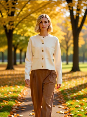 Benerly Kadın Düğme Detaylı Triko Hırka Ceket Görünümünde Rahat Kalıp Uzun Kollu Şık ve Konforlu Tasarım