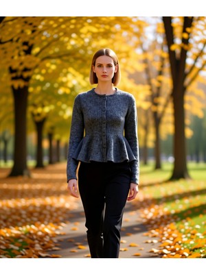 Benerly Kadın Bisiklet Yaka Etek Ucu Volanlı Düğmeli Triko Hırka Uzun Kollu Rahat Kesim Günlük Stilinize