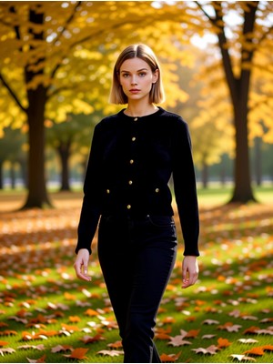 Benerly Kadın Premium Iplik Crop Triko Hırka Cep Detaylı Düğmeli Uzun Kollu Bisiklet Yaka Casual Şıklık