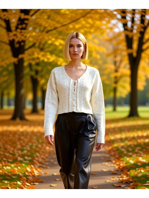 Benerly Kadın Bağlama Detaylı Saç Örgü Crop Triko Hırka Yumuşak Dokusuyla Günlük Şıklık Için Ideal Bir Seçim