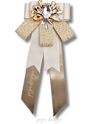 Pegu Shine Seri Ekru Grogren Kurdele Taşlı Yaka Çiçeği Broş Okul,iş,şal,gömlek