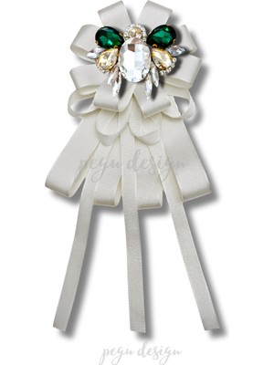 Pegu Shine Seri Ekru Grogren Arılı Kurdele Taşlı Yaka Çiçeği Broş Okul,iş,şal,gömlek