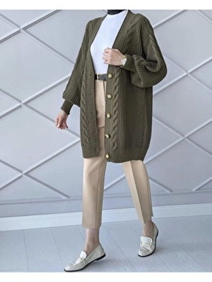 Kadın Kışlık Saç Örgü Triko Hırka