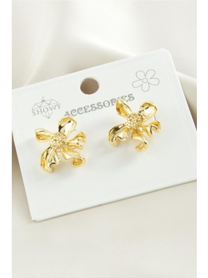 Bijuteri Net Çiçek Metal Küpe