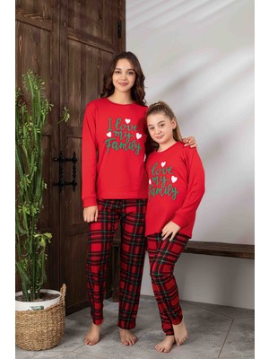 Tarık Anne-Kız Kombin Yapılabilir Uzun Kollu Ekoseli Yılbaşı Konsept Aile Bağı Pijama TAKIMI-3256