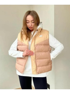 Nike Sportswear Kadın Krem Yelek Kolsuz Günlük Kullanım İçin Hafif Polyester Dolgulu