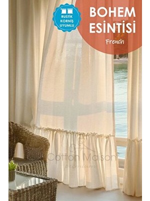 Cotton Maison Naturel Bohem French Stil Fırfırlı Perde