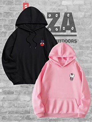 Joza Outdoors Kadın Erkek Unisex Hello Kitty Spiderman Sevgili Çift Kombini Tasarım Kapüşonlu Sweatshirt 2li Takım