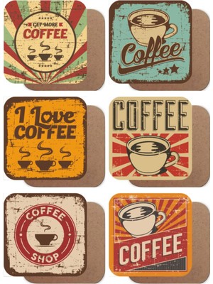 Shelife Retro Kahve Vintage 6lı Ahşap Bardak Altlığı Seti