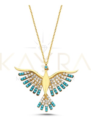 Kayra Mücevher Firuze Taşlı Altın Anka Kuşu Kolye AK88