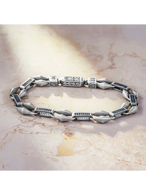 Takılingo 925 Ayar Gümüş Mavi Zirkon Taşlı Örgü Model Zincir Işlemeli Lüks Tasarım Erkek Bileklik