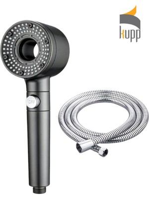 Teknotrust Çelik Örgülü Duş Seti, Kireç Önleyici ve Filtreli Başlık Takımı, Gri