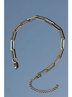 Rua Jewelry Çelik Ataş Zincir Bileklik 5 mm Altın Renk | Kararmaz , Unisex , 2 Yıl Garantili