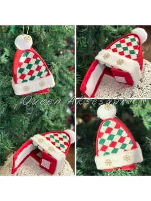 Empressco Kırmızı Simli Yılbaşı Ağaç Dekorasyon Kapaklı Hediye Kutusu ve Noel Baba Süsü