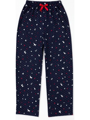 Made By Me Lacivert Büyük Beden Yüksek Bel Desenli Viskon Pijama Altı