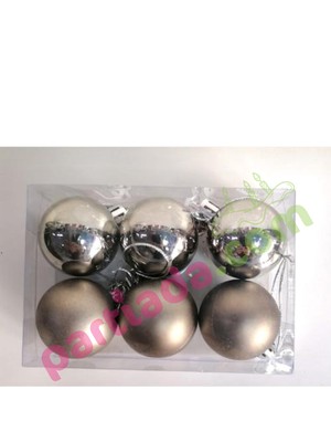 Empressco Füme Renkli 4 cm Yılbaşı Topu, 6'lı Set, Asetat Kutu ile Şık Dekorasyon