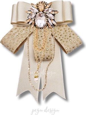 Pegu Shine Seri Ekru Grogren Kurdele Taşlı Yaka Çiçeği Broş Okul,iş,şal,gömlek