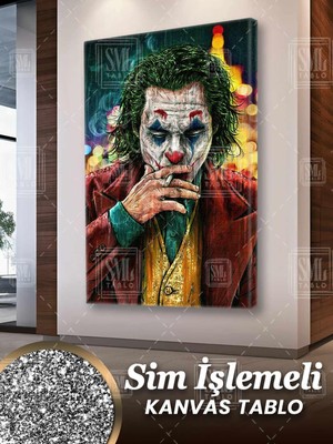 SML Tablo Simli Yeşil Saçları Pırıltılı Joker Yağmur Batman Kırmızı Ceket Sim Işlemeli Dikey Kanvas Tablo