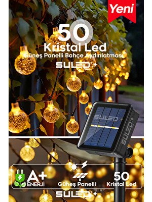 Suled Dekoratif 7 Metre 50 Kristal Top LED Solar Balkon Teras Ağaç Bahçe Aydınlatması