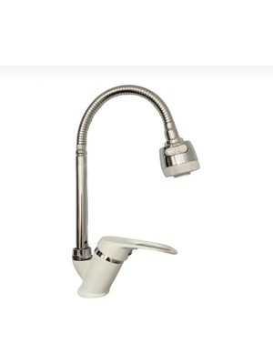 Teknotrust Beyaz Krom Hareketli Çok Fonksiyonlu Mutfak Eviye Musluğu