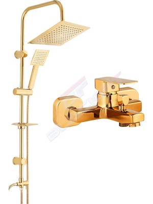 Blackfit Gold Kare Banyo Duş Bataryası Tepe Duş Seti Duş Başlığıı