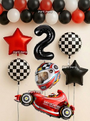 Parti Pera Formula Araba Folyo Balon Yıldız Folyo Balon Rakam Folyo Balon Kask Folyo Balon Doğum Günü Balon Seti