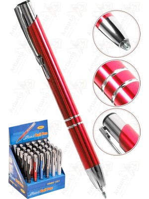 Artlantis Kısa Boylu Metal Tükenmez Kalem 1 Adet Mavi Renkli Cep Kalemi Tükenmez Basmalı Mikro 1001 Mekanizmalı Tükenmez