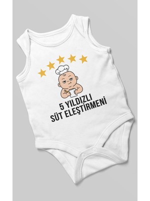 Morivo Kids 5 Yıldızlı Süt Eleştirmeni Baskılı Bebek Zıbını – Çıtçıtlı Body 8 Renk | %100 Pamuk Kısa Kol