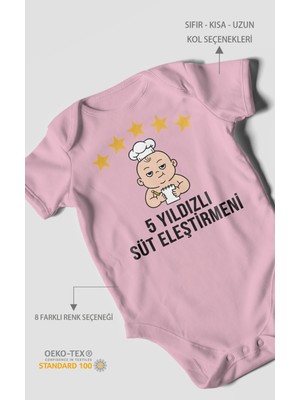 Morivo Kids 5 Yıldızlı Süt Eleştirmeni Baskılı Bebek Zıbını – Çıtçıtlı Body 8 Renk | %100 Pamuk Kısa Kol