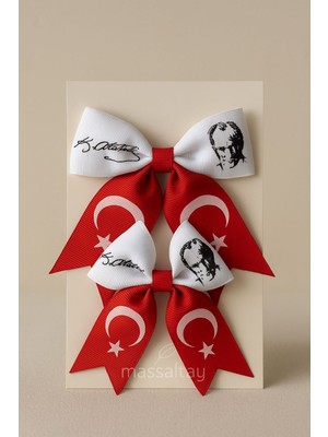 Massaltay Atatürk Imzalı Ayyıldızlı Toka – 23 Nisan, 29 Ekim, 19 Mayıs Bayram Etkinlik Saç Aksesuarı