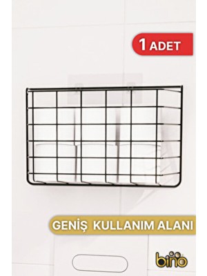 Bino Yapışkanlı Tuvalet Kağıdı Organizeri 1 Adet Paslanmaz Metal Banyo Şampuanlık Mutfak Rafı Siyah