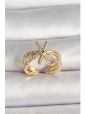 Eco Port Pirinç Gold Renk Ayarlanabilir Ziron Taşlı Kadın Yüzük