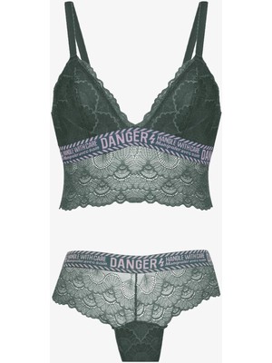 Dode Flora Koza Danger Yazılı Süngerli Bralet Takım Yeşil Renkli Esnek Yapı ile Konforlu Kullanım