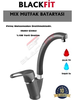 Blackfit Mat Siyah Mix Eviye Bataryası Çift Çıkışlı Aç Kapa Mutfak Bataryası