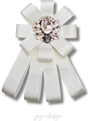 Pegu Shine Seri Ekru Grogren Kurdele Taşlı Yaka Çiçeği Broş Okul,iş,şal,gömlek