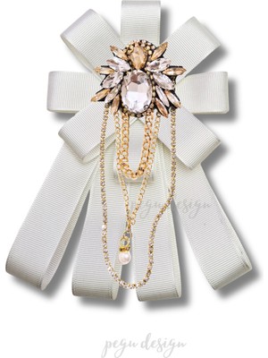 Pegu Shine Seri Ekru Grogren Kurdele Taşlı Yaka Çiçeği Broş Okul,iş,şal,gömlek