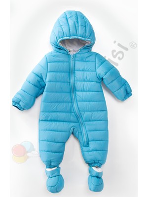 Bebek Vadisi Fermuarlı Astarlı Patikli Kapüşonlu Eldivenli Kışlık Erkek Kız Bebek Astronot Tulum Kozmonot Mont