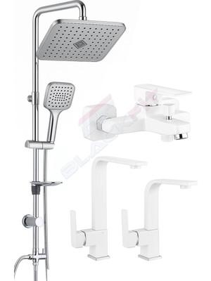 Blackfit Beyaz Kare Tepe Duş Seti Banyo Mutfak Lavabo Bataryası Duş Robotu