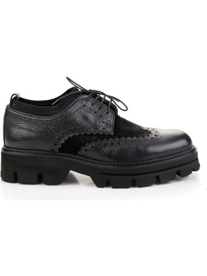 Bambi Siyah Siyah Hakiki Deri Erkek Oxford Ayakkabı E01580400740