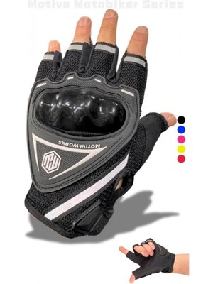 Leidory Siyah Yarım Eldiven Kısa Taktik Spor Reflektörlü Motosiklet Bisiklet Eldiveni Xl Beden