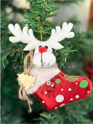 Empressco Parlak Yılbaşı Ağacı Süsü, Geyikli ve Çoraplı 3D Dekor, Kırmızı Renk