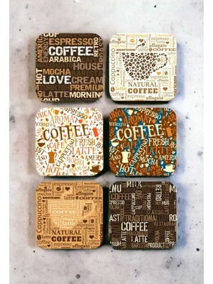 Shelife Çay Kahve Coffee Retro Vintage Ahşap Bardak Altlığı Seti 6 Adet