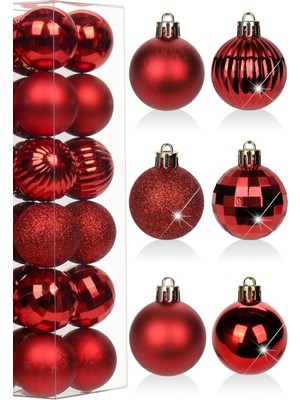 Empressco 12 Adet 3 cm Kırmızı Yılbaşı Topu Süsleri, Ağaç Dekorasyonu, Değişik Modeller