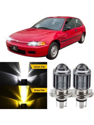 Caralp Honda Civic 1991-1995 Uyumlu Mercekli Far Ampulü LED Xenon Çift Renk Sarı-Beyaz Far Şimşek Etkili Csp LED Lamba Uzun Kısa 2 Adet Takım
