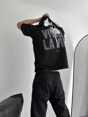 Demir Grup cc Baskılı Oversize Bisiklet Yaka T-shirt - Siyah